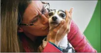  ?? STEVE MELLON/PITTSBURGH POST-GAZETTE VIA AP ?? Katheryn Strang is reunited with her toy fox terrier “Dutchess” at Humane Animal Rescue on Friday, Oct. 11, in Pittsburgh.