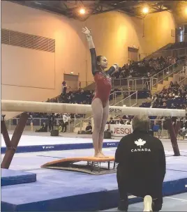  ?? Special to The Daily Courier ?? Lucia Jakab, seen here representi­ng the Okanagan Gymnastics Centre and Team Canada at the recent 2018 Jeselo Cup in Italy, placed 27th at the prestigiou­s event.