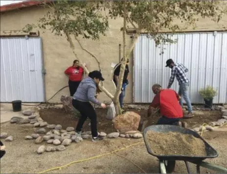  ?? PHOTO DREW BRINNON ?? Members of Southwest Valley 4-H Club work on a landscapin­g project outside a barn in preparatio­n for the upcoming fair. COURTESY