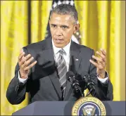  ?? AP ?? President Barack Obama speaks in the White House’s East Room on Wednesday. Obama apologized by phone Wednesday to the Doctors Without Borders president for a deadly U.S. attack on an Afghan medical clinic.