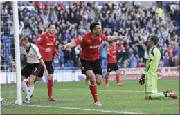  ??  ?? DOUBLE DELIGHT: Steven Caulker celebrates his first goal