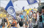  ?? PTI FILE ?? ■ Dalit groups protest at Thane railway station during the Maharashtr­a bandh earlier on Wednesday.