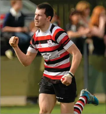  ??  ?? Ivan Jacob celebrates after scoring his last-gasp winning try to topple Dundalk in the 2015 cup semi-final.