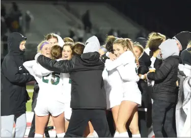  ?? MIKE CABREY — MEDIANEWS GROUP ?? The Pennridge girls soccer team celebrates after its 2-0victory over Neshaminy in the PIAA-4A semifinals Wednesday.