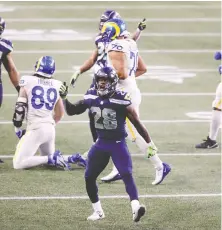  ?? ABBIE PARR/ GETTY IMAGES ?? Ugo Amadi of the Seahawks celebrates after a stop against the Los Angeles Rams during their game Sunday in Seattle.