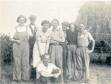  ??  ?? Pictured from left to right are: Unknown, Jack Goddard, Mary Holt, (sitting at the front) Wilfred Barnett, George William Bradley-Stevenson, Wilfred Bradley-Stevenson, unknown, Arthur Bradley-Stevenson.