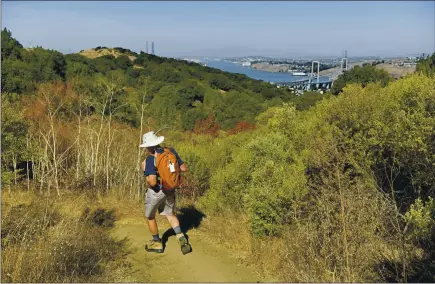  ?? JOSE CARLOS FAJARDO — STAFF PHOTOGRAPH­ER ?? Michael Clarke, of Benicia, navigates the Wood Rat Trail while enjoying a morning hike at Crockett Hills Regional Park in Crockett last year.