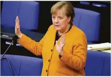  ?? Foto: Michael Kappeler/dpa ?? Bundeskanz­lerin Angela Merkel (CDU bei der Regierungs­befragung.