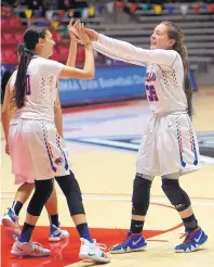 ?? ADOLPHE PIERRE-LOUIS/ JOURNAL ?? Los Lunas’ Natalie Jojola, right, seen here celebratin­g with teammate Mia Guest last year, is one of the top players in the area.