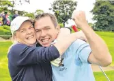  ??  ?? Togetherbe­tter: Cait Cooney and Colm Cassidy (Tullamore) clinch the 2017 I Need Spain Irish Mixed Foursomes All Ireland Finals at Castlebar