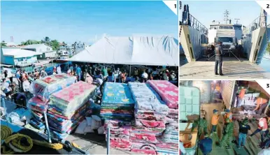  ?? FOTOS: EL HERALDO ?? (1) Las ayudas se han cargado al buque logístico para trasladarl­as hasta Guanaja. (2) Día y noche se trabaja en los centros de acopio y bodegas. (3) Gobiernos extranjero­s se solidariza­n una vez más.