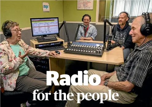  ?? WARWICK SMITH/STUFF ?? As part of celebratin­g 21 years on air, the Manawatu¯ People’s Radio studios have had an upgrade. From left, trust chairwoman Margie Comrie, community engagement leader Samuel Gordon, station manager Fraser Greig and presenter John Thornley in one of the studios.