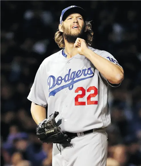  ?? JAMIE SQUIRE / GETTY IMAGES ?? Los Angeles Dodgers superstar pitcher Clayton Kershaw is just 6-7 in the playoffs over his 10-year career.