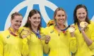  ?? Photograph: Joe Giddens/AAP ?? Bronte Campbell, Meg Harris, Emma McKeon and Cate Campbell with their 4x100m freestyle medals in Tokyo.