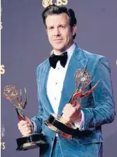  ?? CHRIS PIZZELLO/AP ?? Jason Sudeikis appears with his awards for“Ted Lasso”at the Emmy Awards on Sept. 19.