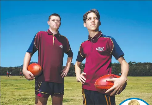  ?? Picture: BRENDAN RADKE ?? READY TO PLAY: St Augustine's College duo Noah Cockerell and Will Derrington ahead of the AFLQ Schools Cup finals at the Sunshine Coast.