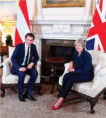  ??  ?? UK Prime Minister Theresa May with Chancellor of Austria Sebastian Kurz yesterday. Photo: PA