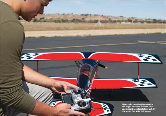  ??  ?? Flying radio control airplanes seems like magic. Just move the radio stick and the control surface follows suit. It’s the servos that make it all happen.