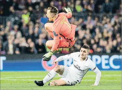  ?? CÉSAR RANGEL ?? Verratti sobre la gespa del Camp Nou el dia de la històrica remuntada del Barça contra el PSG (6-1)