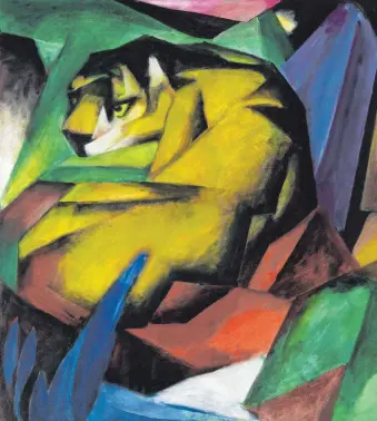  ?? FOTO: LENBACHHAU­S MÜNCHEN/SCHENKUNG BERNHARD UND ELLY KÖHLER FOUNDATION ?? Franz Marcs „Tiger“von 1912 wirbt auf Plakaten für die Schau in der Tate Modern London.