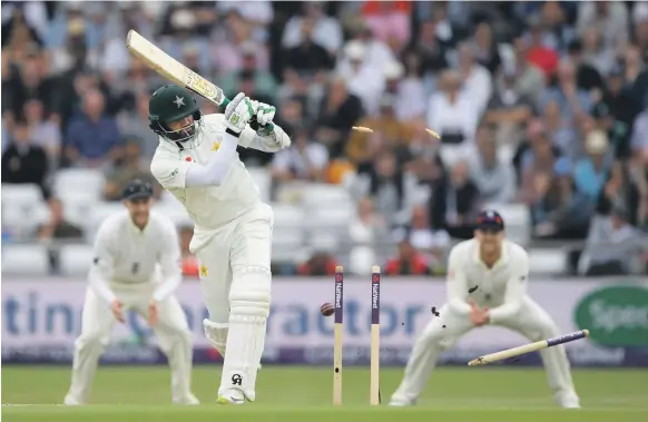  ?? Getty ?? Pakistan’s Azhar Ali is bowled by James Anderson as England wrapped up the second Test inside three days to level the two-Test series at Leeds
