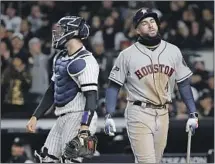  ?? Frank Franklin II Associated Press ?? GEORGE SPRINGER takes a called third strike in the fifth inning, one of nine strikeouts for Yankees starter James Paxton.