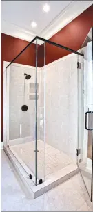  ??  ?? Showers with glass walls can sometimes leak at the seams if the shower spray is hot.