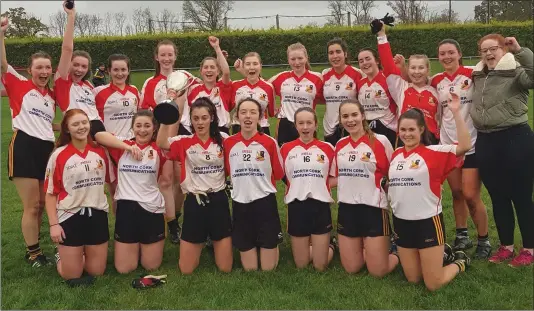  ??  ?? Araglen Desmonds Buí Ladies delighted after their win in the North Cork Ladies MinorFootb­all Championsh­ip.