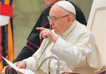  ?? ANDREAS SOLARO/AFP/GETTY IMAGES ?? Pope Francis, shown during his weekly general audience at the Vatican on Wednesday, has long argued against the death penalty and also opposes life sentences.