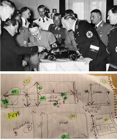  ??  ?? TOP: The birth of the ‘People’s Car’. Does the innocent-looking Polo hide dark Nazi symbols? ABOVE: Good forteans should always keep clear and detailed notes. These may help in later evaluation, whether of the legal or psychiatri­c kind…