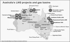  ??  ?? Map shows Australia’s LNG projects and gas basins. — Reuters graphic