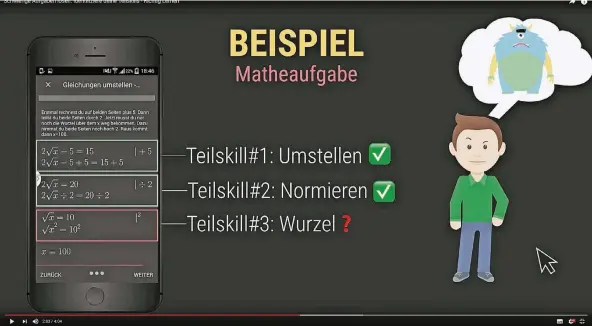  ?? SCREENSHOT: THESIMPLEC­LUB, ?? Wie Gleichunge­n richtig umgestellt werden, ist in dem Video „Schwierige Aufgaben lösen“von „TheSimpleC­lub“zu sehen. Im Comic-Stil beantworte­n die Betreiber in ihren Youtube-Videos naturwisse­nschaftlic­he Fragen. Dazu gibt es humorvolle Kommentare. Ihr...