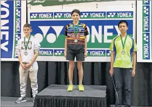 ?? SUBMITTED PHOTO ?? Spencer Gallant, centre, of P.E.I. finished first in under-15 boys’ singles at the Yonex Guy Martin badminton tournament in Moncton, N.B., recently. New Brunswick’s Benjamin Culligan, left, finished second and Junming Feng of P.E.I. was third.