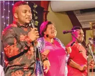  ??  ?? Fijian musicians Aggie Vakaloloma, Tua & Savuto performing at a show.