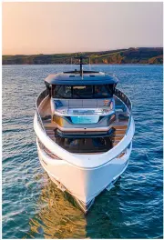  ??  ?? R I G H T: A hot tub, perched above the master suite and overlookin­g the bow is an option B E L O W : At 18 knots the X95 has a range of 450nm; at 10 knots it’s over 2,000nm