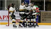  ?? DEREK BLACK ?? Nottingham Panthers celebrate one of their five goals during the Elite League victory over Dundee Stars