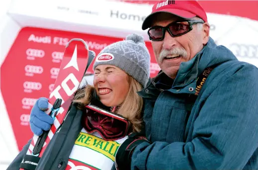  ??  ?? First-place finisher Mikaela Shiffrin poses with her father Jeff Shiffrin after a women’s World Cup slalom ski race in Aspen, Colorado, in 2015. Shiffrin lost her grandmothe­r Pauline Mary Condron last October. Less than four months later, her father passed away from a head injury. — All pictures/Ti Gong