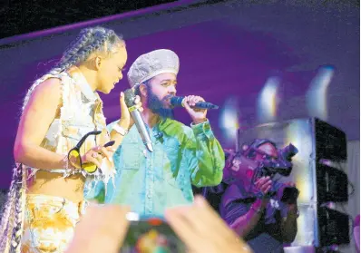  ?? ?? Protoje (right) performs with Lila Iké during the inaugural staging of the Lost in Time Festival in February 2023. FILE