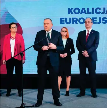  ?? Foto: imago/Mateusz Wlodarczyk ?? Die Parteivors­itzenden bei der Pressekonf­erenz der »europäisch­en Koalition«