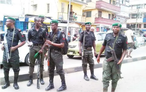  ??  ?? Policemen on duty in Lagos recently.