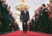  ??  ?? “A new quality of life, well-being, security and health for the people, that is what is important today,” Vladimir Putin said Monday at his inaugurati­on for a fourth term