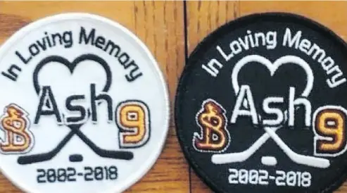  ?? KONNOR SNYDER ?? Konnor Snyder designed the crest to honour Ash Lascelle, a player with the Battleford­s Barons who died earlier this year at the age of 15. More than 1,600 people have signed a petition asking the Battleford­s Minor Hockey Associatio­n to overturn a...