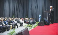  ??  ?? Ahmad Tajuddin is seen giving his speech during the MBAM Building and Constructi­on Conference 2017 yesterday.