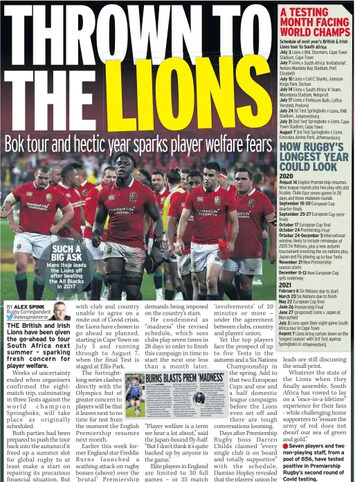  ??  ?? Maro Itoje leads the Lions off after beating the All Blacks in 2017
