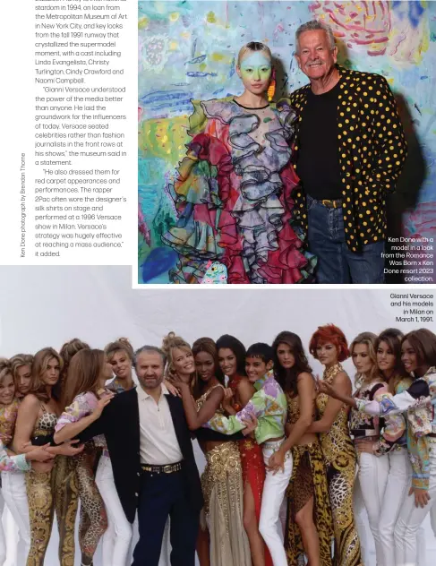  ?? ?? Gianni Versace and his models in Milan on March 1, 1991.