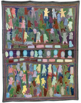  ?? COURTESY EXPANDING INUIT ?? BELOW Annie Taipanak (b. 1931 Qamani’tuaq) — Untitled (Community)2002Duffel, felt and embroidery floss 190.5 × 144.8 cm