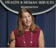  ?? ALEX BRANDON — THE ASSOCIATED PRESS ?? Health and Human Service (HHS) Secretary Sylvia Burwell speaks during a news conference at the HHS in Washington, Wednesday. Facing new challenges to a legacy law, the Obama administra­tion set its goals for the president’s final health care sign-up...