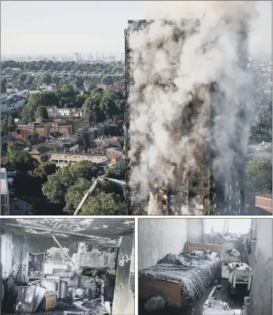  ?? PICTURES: PA WIRE. ?? The kitchen and bedroom of flat 16 where the Grenfell Tower blaze started on June 14 last year. It emerged yesterday that the origins of the fire, which killed 71 people, are still ‘undetermin­ed’ despite claims it started in a fridge-freezer....