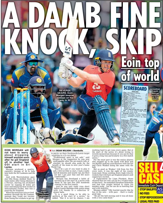  ??  ?? FAST START: Olly Stone impressed on debut SCOURGE: Lasith Malinga excelled at the death