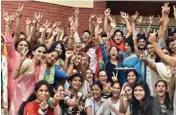  ?? PIC/MPOST ?? Students pose for a photograph after the ICSE and ISC results of Classes X and XII were declared, in Gurugram on Monday